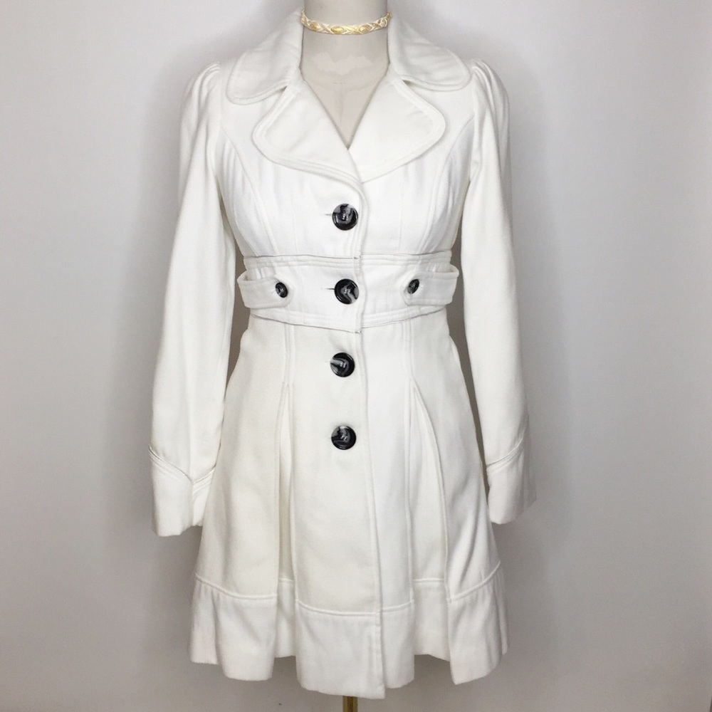 XOXO Winter White Pleated Dress Peacoat XS